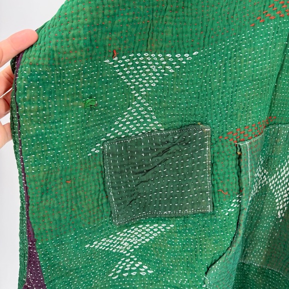 Kantha Bae Kelly Green Quilted Oversized Relaxed Hoodie Top Free Size (One Size) - Picture 5 of 8